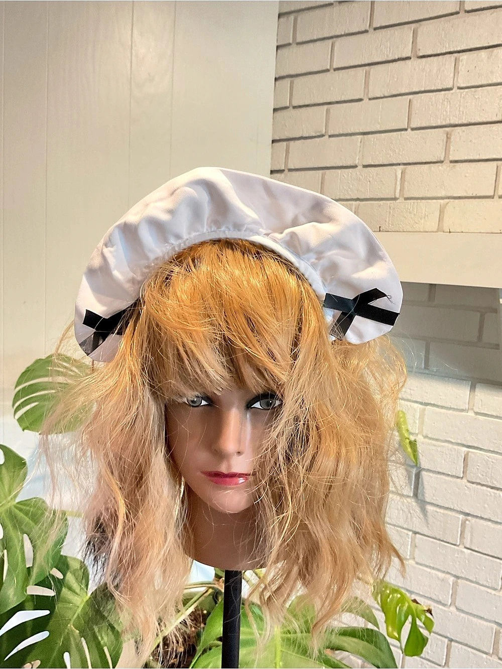 White & Black Bow Hat Like New French Maid